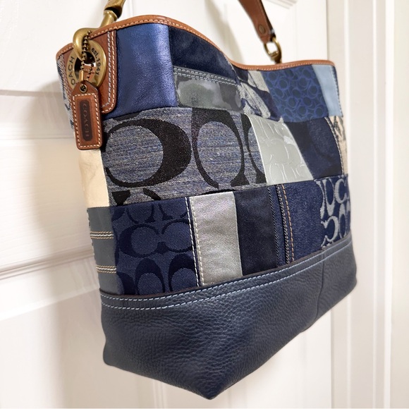 Coach Denim Patchwork Vintage Shoulder Bag NWOT with Matching Wristlet NWT - Picture 3 of 13